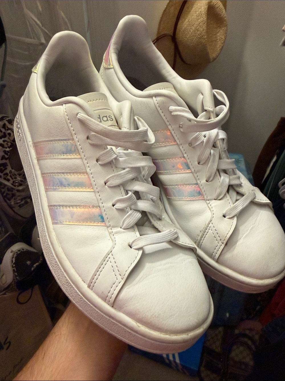 adidas White Women's Sneakers with Iridescent Stripes